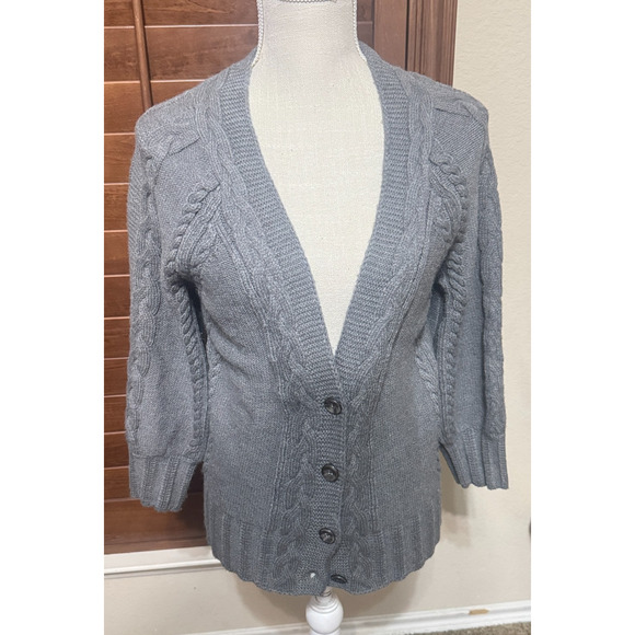 Ann Taylor Loft Sweater Womens S Gray Cable Knit Button Cardigan Wool Alpaca - Picture 1 of 6